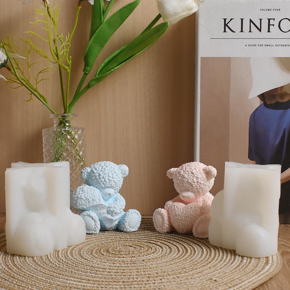 DIY Hug Heart Rose Teddy Bear Candle Mould for Aromatherapy Gypsum Candle Resin Statue Making Ideas Handicraft Gift
