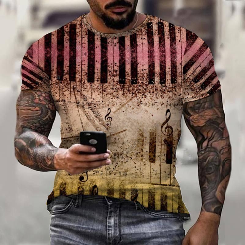 Summer Men's Casual Short Sleeved T-shirt Cool Music Symbol Printing Creative