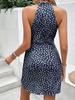 2025 Summer Floral Ruffle Halter Dress for Women - Sleeveless with Zipper