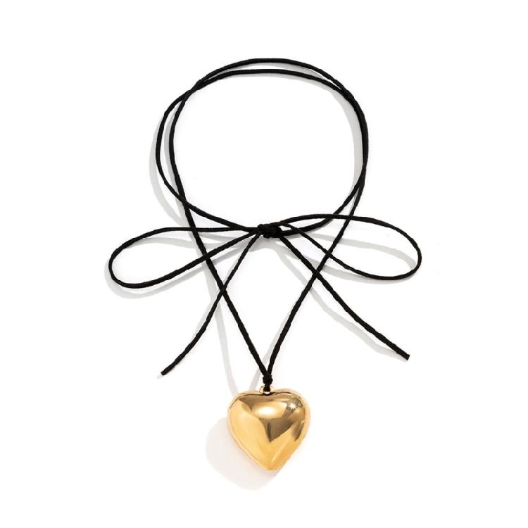 Necklace Big Love-Heart Charm Clavicle Chain Adjustable Wax Rope Chain Necklace