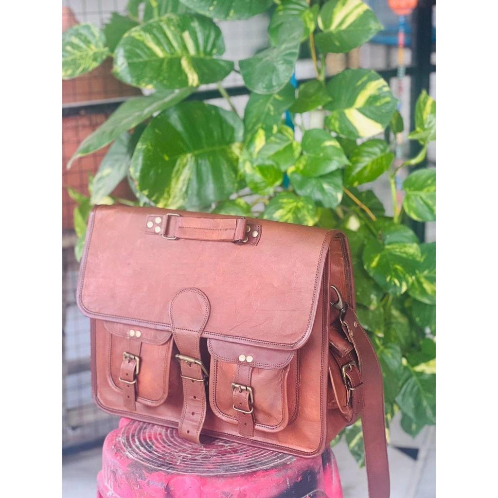 Men's Real Proacted Leather Vintage Brown Messenger Laptop Fast Forword Bag