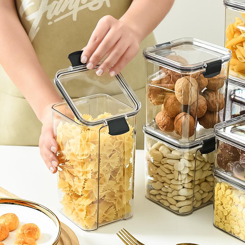 Transparent Airtight Food Grade Storage Jar: Moisture-Proof, Square/Rectangular Kitchen Container for Grains and Chinese Medicine