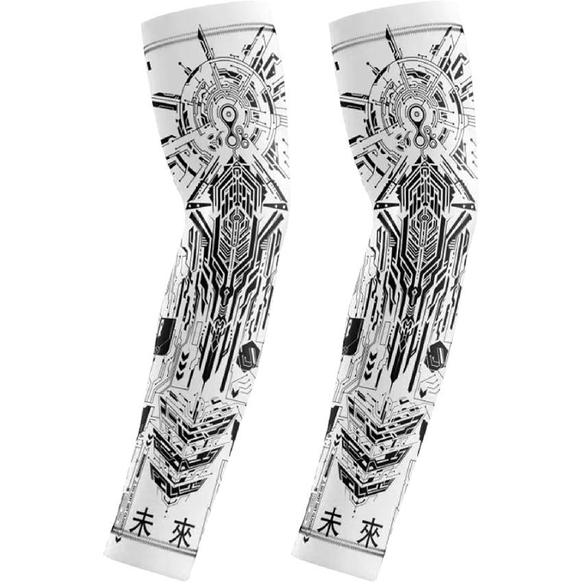 Punk Arm Sleeves for Men, UV Protection Cooling Techwear for Outdoor Activities White