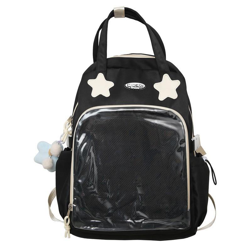College Ins Cute All-matching Schoolbag Female Japanese Students Large-capacity Backpack Transparent PVC Star Pain Bag