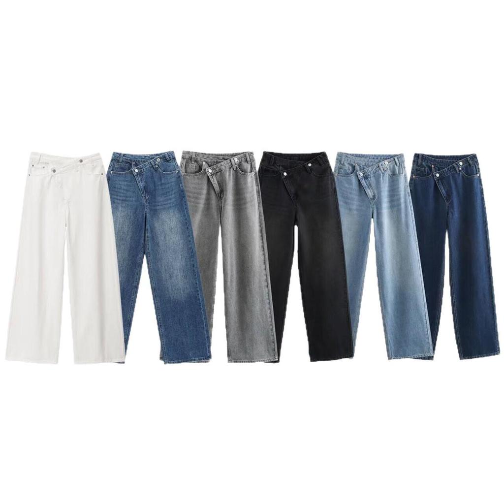 Women's 2025 Autumn European & American Style Double-Breasted High-Waisted Wide-Leg Jeans M18568