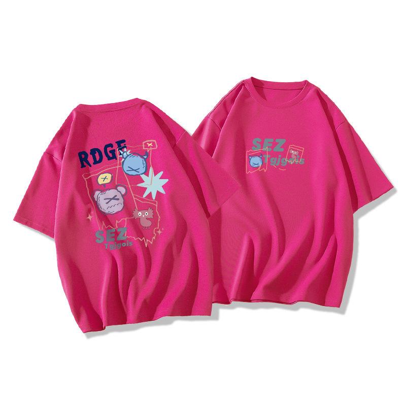 Women's Round Neck Short Sleeve Tee Oversized Casual Cartoon Printed T-Shirt Commuter Summer Top