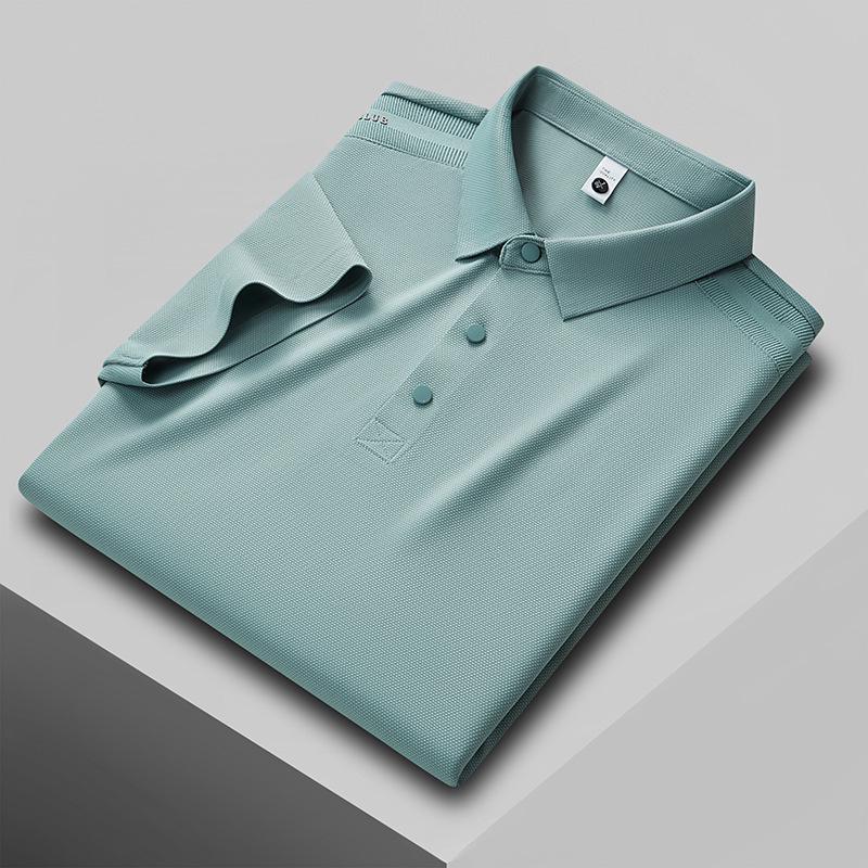 

Men s Old Money Style Polo Shirt - Seamless Lapel, Fashionable Heat-Sealed, Four-Button Short Sleeve for Spring/Summer. XL светло-синий