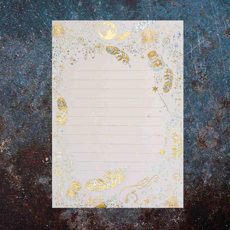 Retro vánoční hlavičkový papír a papír na dárkové vzkazy s ražbou stříbrnou fólií a motivem hvězdné oblohy