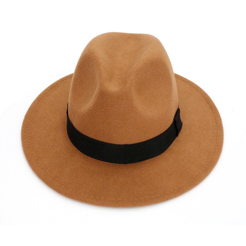 Britischer Jazzhut Herbst und Winter Hut mit großer Krempe Mode quadratisches Band Wollmütze Herren und Damen Kaschmir Filzhut