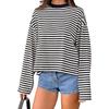 Dame Retro T-shirt Langærmet Rund Hals Løs Dame Efterår Casual Stribet Top Streetwear