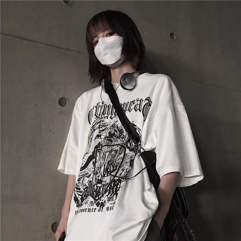 Harajuku Retro Style Hip Hop Street Trend Letter Print Top Men's and Women's Summer Crew-neck Loose Short-sleeved T-shirt