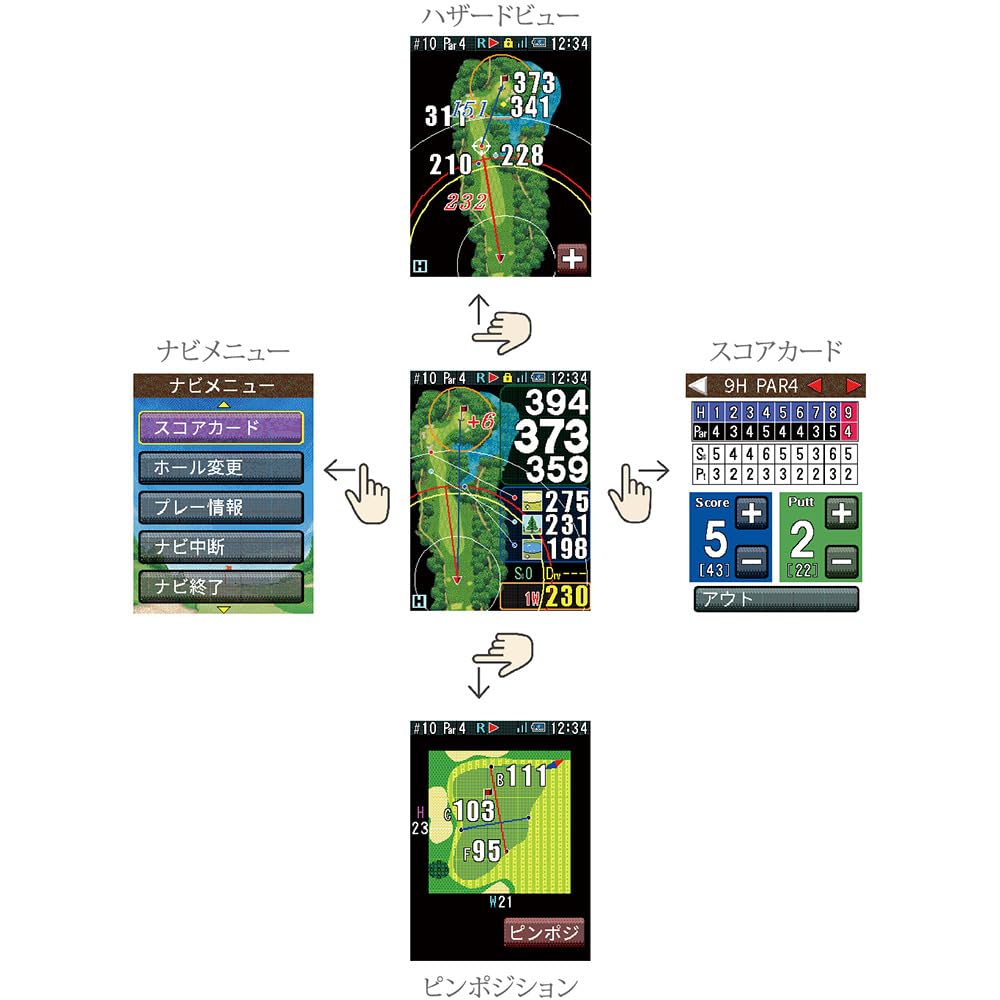 Shot Navi Granz BK Golf GPS with Touch Large Made in Equipped with the Latest GPS Michibiki L1S Competition Elevation Difference Panel, Text,