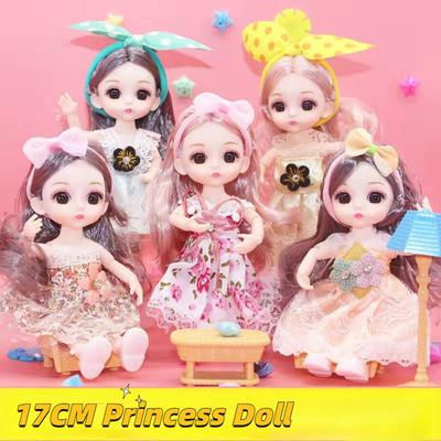 17CM Mini Movable 13Jointed Doll Girls Toy 3D Big Eyes BJD Princess Full Outfits  Dresses  Collection Childrens Doll Gift