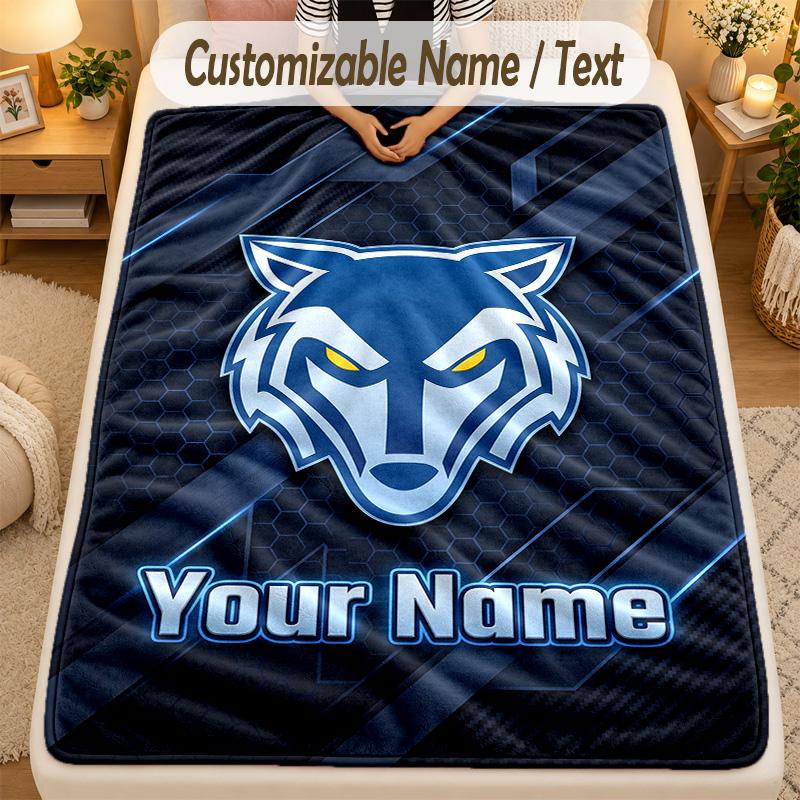 Flannel BlanketWarrington Wolves Custom Name Text Personalized Soft Warm Throw Blanket Home Decor Gift