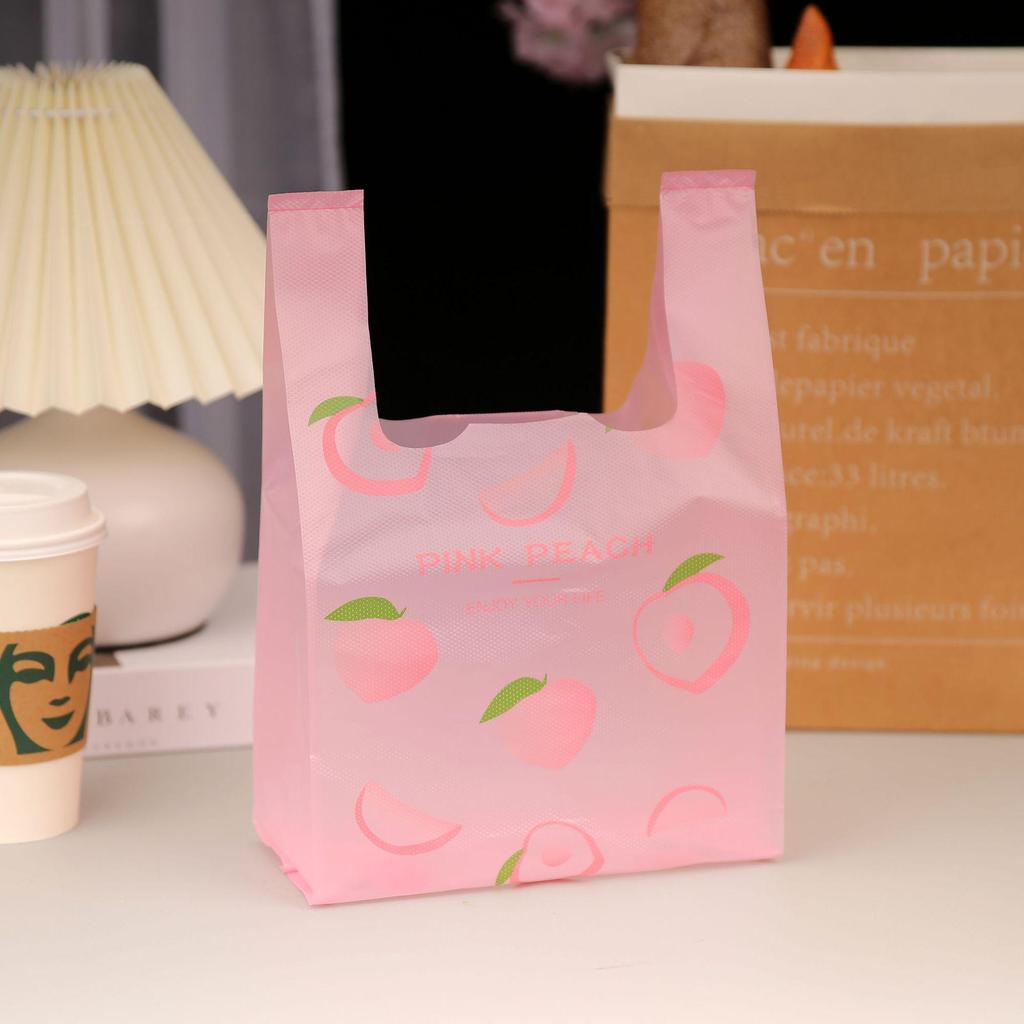 Pink Thickened Plastic Gift Bag with Handles - Customizable with Logo, Free Shipping