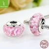 Korean Hot-Selling 925 Sterling Silver Pink Flower Glass Bracelet Beads SCZ008