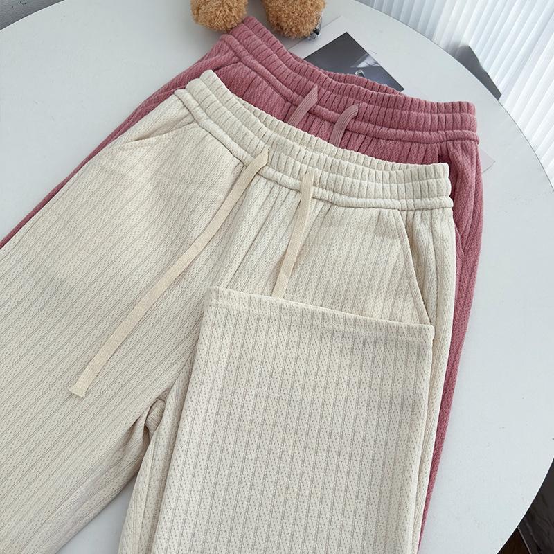 Velvet Thickened Wide Leg Pants, Women's Warm Pants, Winter Floor Length Pants, Casual Pants, Knitted Straight Leg Pants