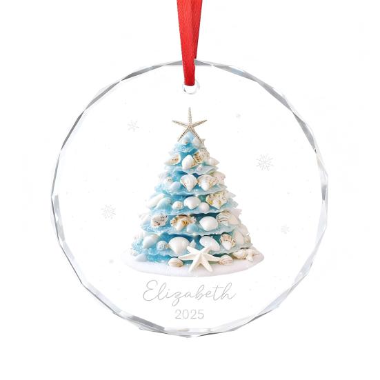 Sea Glass Christmas Ornaments Handcrafted Coastal Xmas Tree Ornament with Starfish Seashell Decor for Sea Lovers Holiday Party Decor