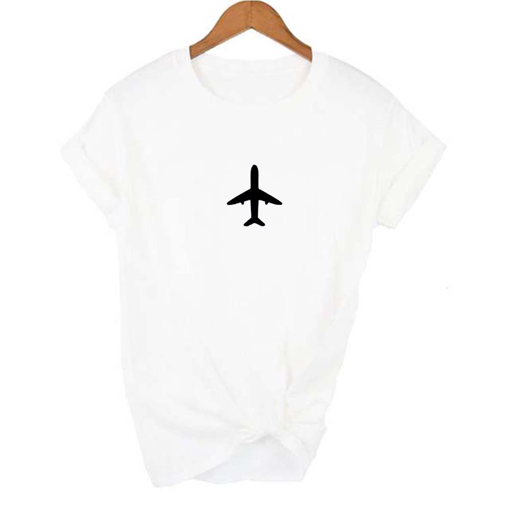 Airplane Print Graphic Tees Women Travel Casual Aesthetic Vintage Summer Camisetas Female T Shirt White Tops