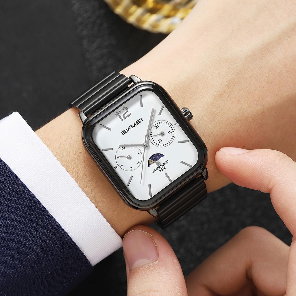 Herrenuhr Quadratisches Zifferblatt Multifunktional Drei-Augen Stahlarmband Quarz Uhr Herren Uhrmacher