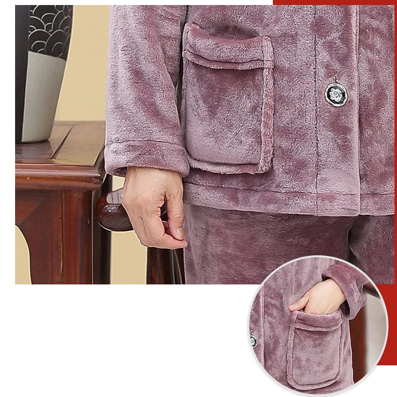 MTKCNTL Winter Loungewear Fluffy and Plus Size for Micro Wearable Christmas Gift for Seniors Women's Pajamas, Fleece-Lined Set, Seniors, Open-Front