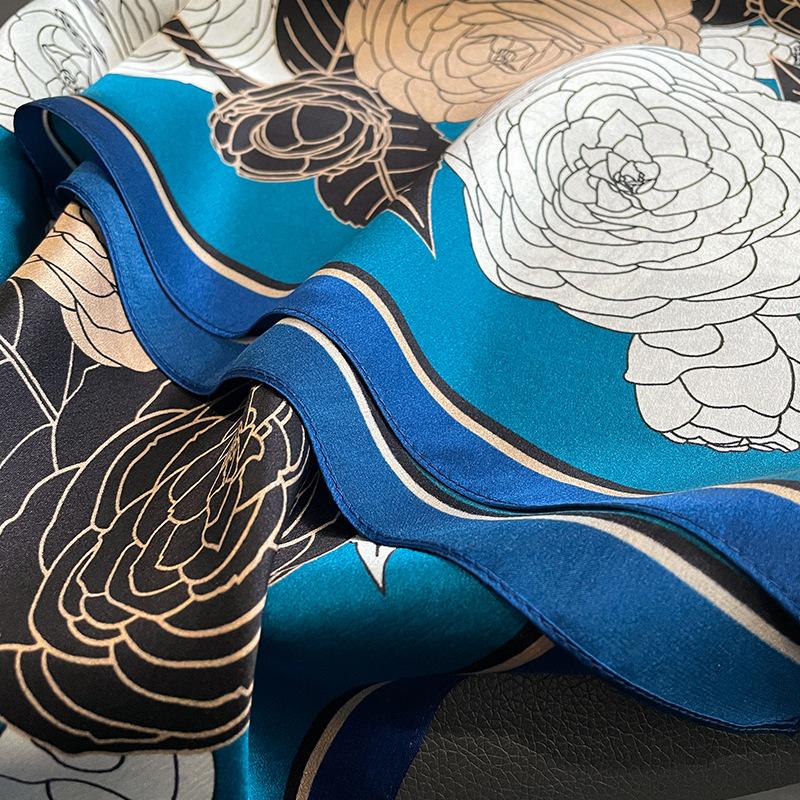 Luxury Design Floral Print 70*70Cm Silk Square Scarfs Women Soft Satin Neckerchief Bag Ribbon Female Foulard Hijab Lady Neck Tie