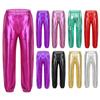 Kids Girls Glossy Metallic High Waist Dance Pants with Pockets Hip Hop Trousers Streetwear Sweatpants for Performance