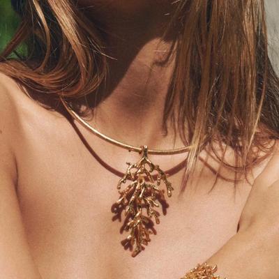 Tooxika Fashion Temperament Coral Pendant Paste Neck Metal Texture Collar Cold Wind Personality Open Necklace