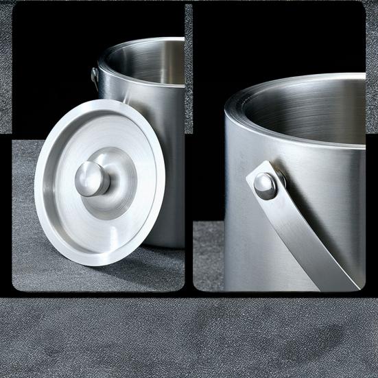 Stainless Steel Ice Bucket Portable Double-Layer Insulated Barrel with Handle Design