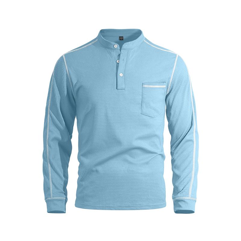 Men's Waffle Knit Long Sleeve Henley Collar Polo Shirts Stand Collar Half Button Casual Pullover Tops Spring Autumn Outdoor Polos