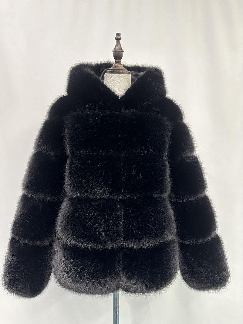 

Women s Casual Patchwork Faux Fox Fur Coat - Autumn/Winter Warm Hooded Overcoat XXL