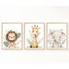 3 Stück/Set Safari Kinderzimmer Leinwanddruck Löwe Giraffe & Elefant Neutral Dschungeltier Wandkunst Poster für Moderne Wohnkultur Geschenk