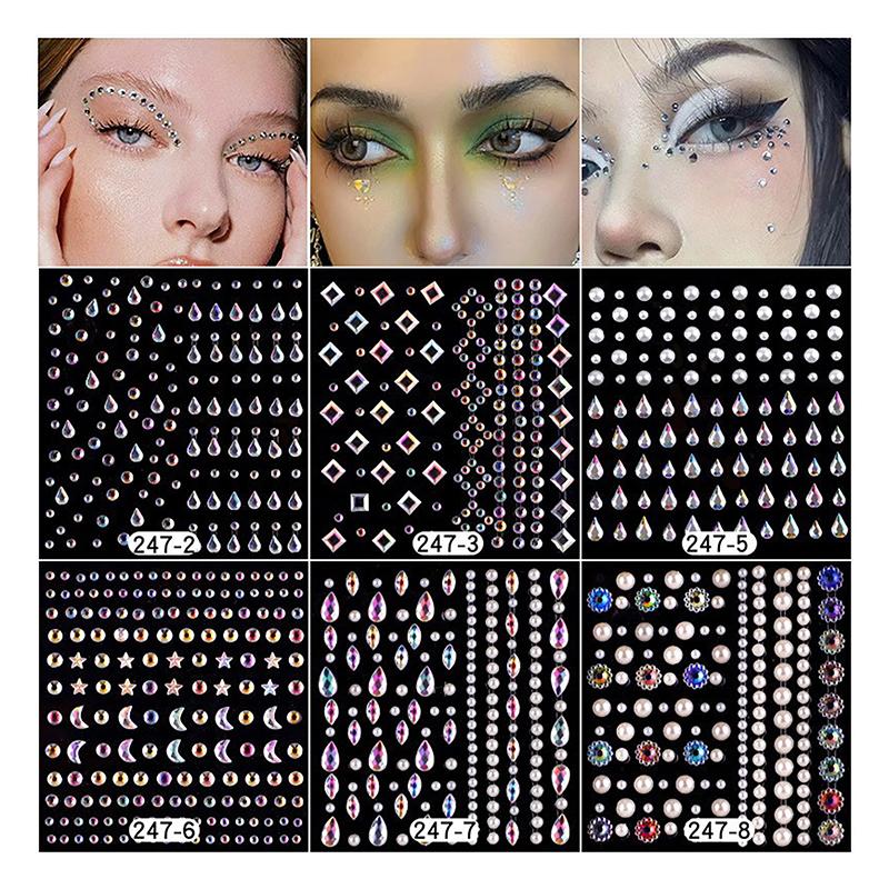 1Sheet Eye Body Face Gems Jewels Pearl Rhinestone Stickers Self Adhesive Crystal Rainbow Makeup Diamonds Face Decoration Sticker