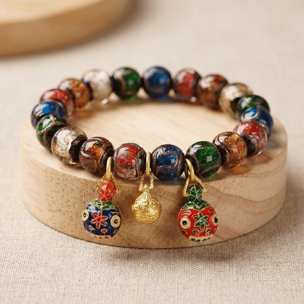 Incense Ash Prayer Bracelet Colorful Enamel Lucky Charm Bracelet Glass Bead Bracelet Men