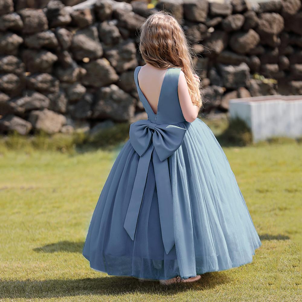

Девичье вечернее платье с бантом на спине и пышной тюлевой юбкой, идеально подходящее для свадеб или девочек-цветочниц 6 Years серый/синий