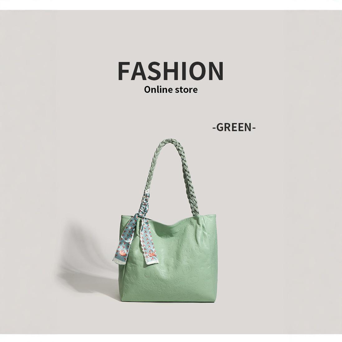 

2024 Large Capacity Versatile Single Shoulder Commuter Tote Bag зелений