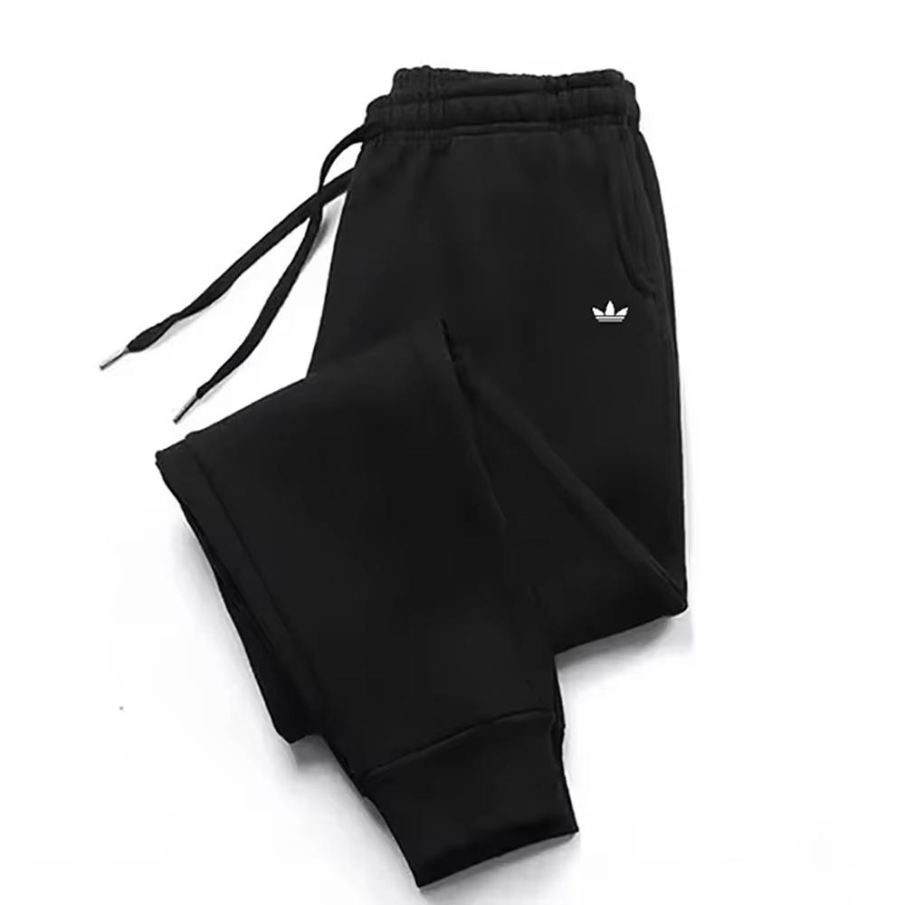 Leaf-mark Men Sweatpants Front Blank Leg Icon Print, Simple Symmetric Triple Leaf Line Art Joggers for Cool Urban Casual Scenarios