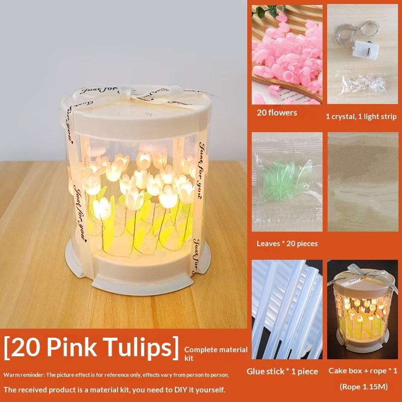 Lampada a Tulipano Fai-da-te Fiore Artificiale Mare di Fiori Scatola per Torta Lampada da Tavolo per Camera da Letto Lampada Notturna Decorazione Artigianale Fatta a Mano Tulipani Regalo di Compleanno