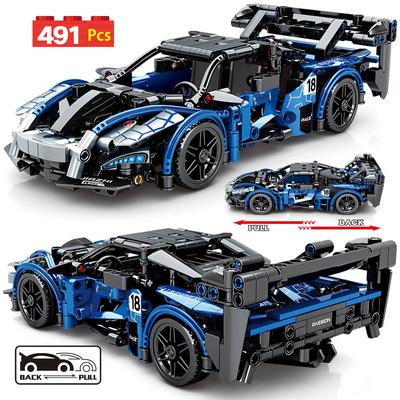 491pcs City Racing Rückziehbarer Rennwagen Bausteine Geschwindigkeit Supersportwagen Fahrzeug Moc Steine Spielzeug für Kinder Geschenke
