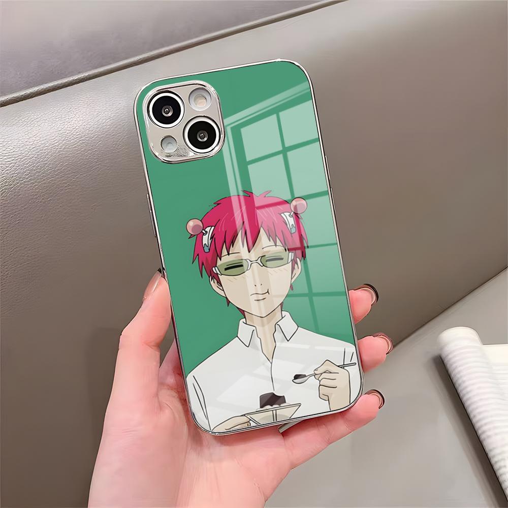 Anime K-Kusuo Saiki Handyhülle Für IPhone 17 Pro Max 15 Pro 16 14 Plus 12 13 Mini 11 Pro Stoßfeste Galvanisierte Glasabdeckung
