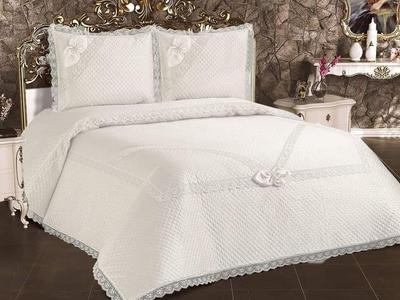 Poppy Quilted Bedding Set 3 Pcs, Coverlet Set 240x260 Pillowcase 50x70 Double Size Cream