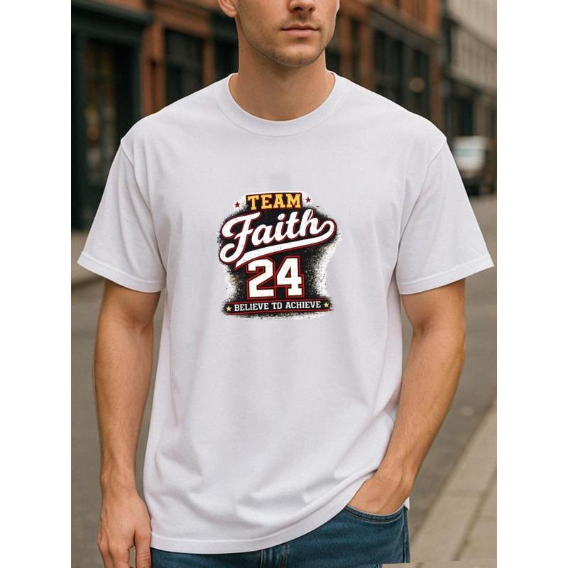 

European sizes Men S Casual Short-Sleeved Crew Neck T-Shirt | Faith-themed Team of Beliefs Digital 24 Print, Lightweight and Comfortable 4XL білий