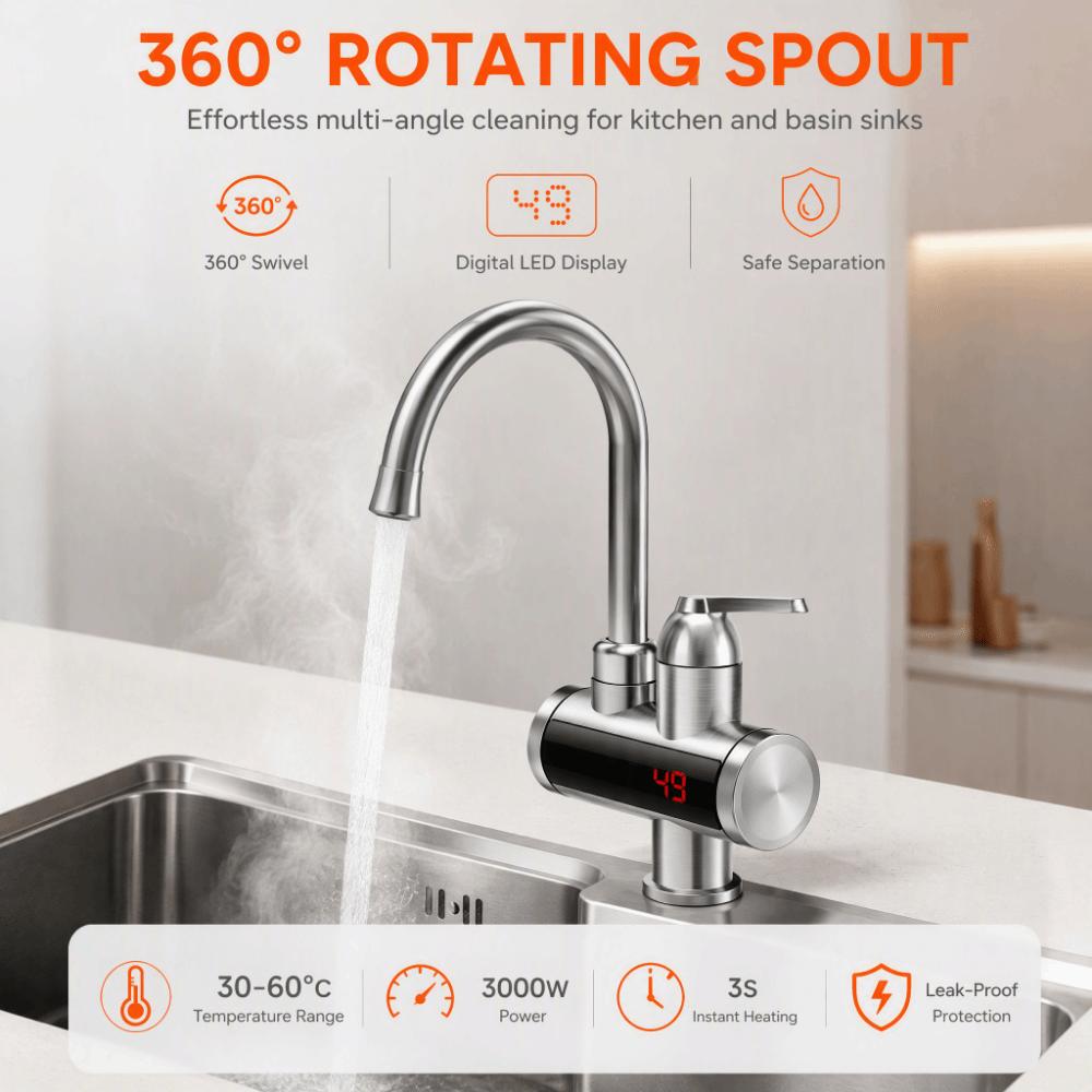 360° Rotating Electric Water Heater Faucet Digital Display Electric Hot Water Faucet  Bathroom