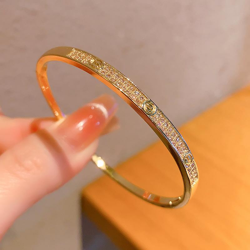 Kajia gypsy bracelet, two-row diamond narrow version diamond-encrusted bracelet, women's plated 18K rose gold, versatile for men and women