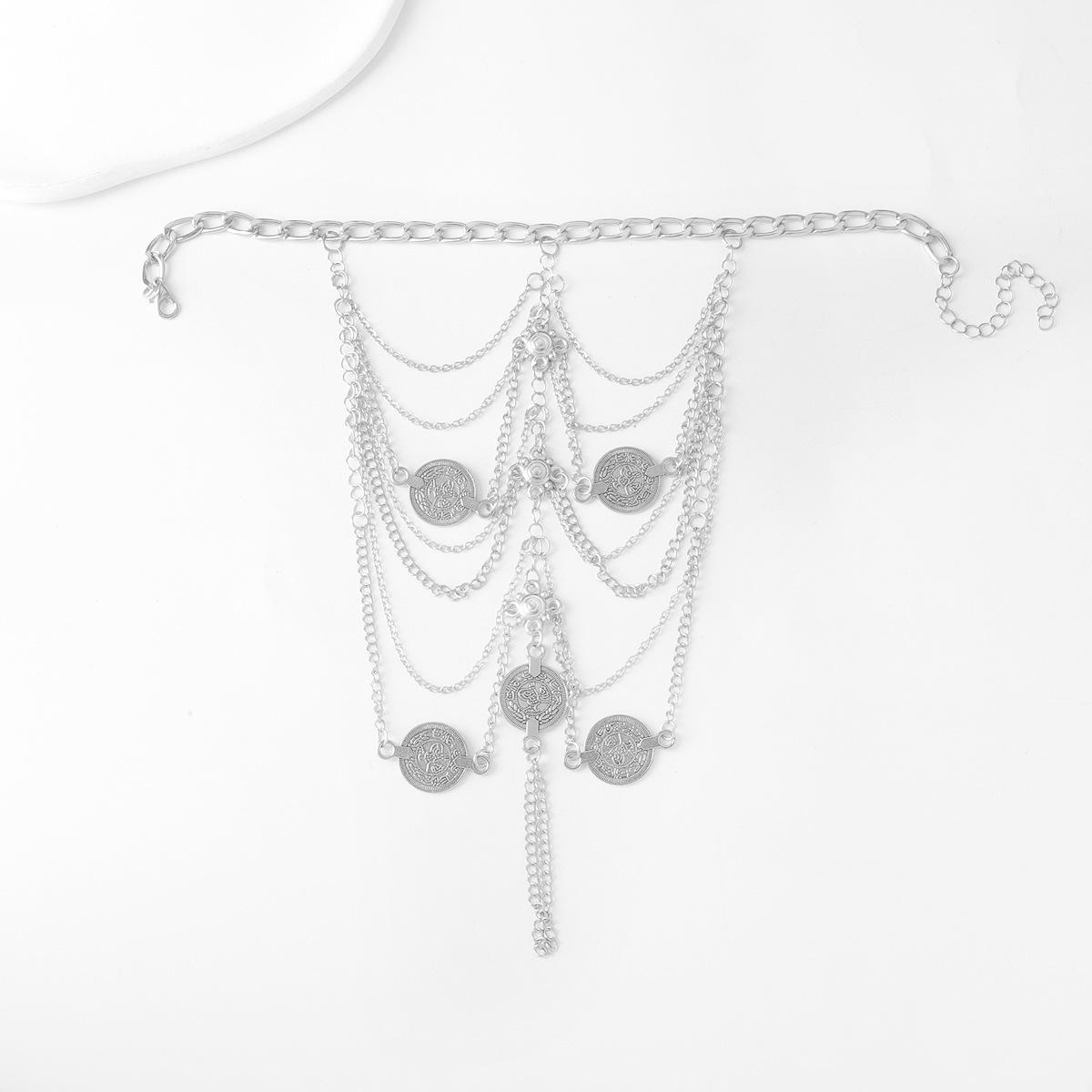 

Екзотичний ретро-модний багатошаровий браслет з пензликом для жінок з металевим ланцюгом на супінаторі, оскільки аксесуари для ніг у палацовому стилі срібний