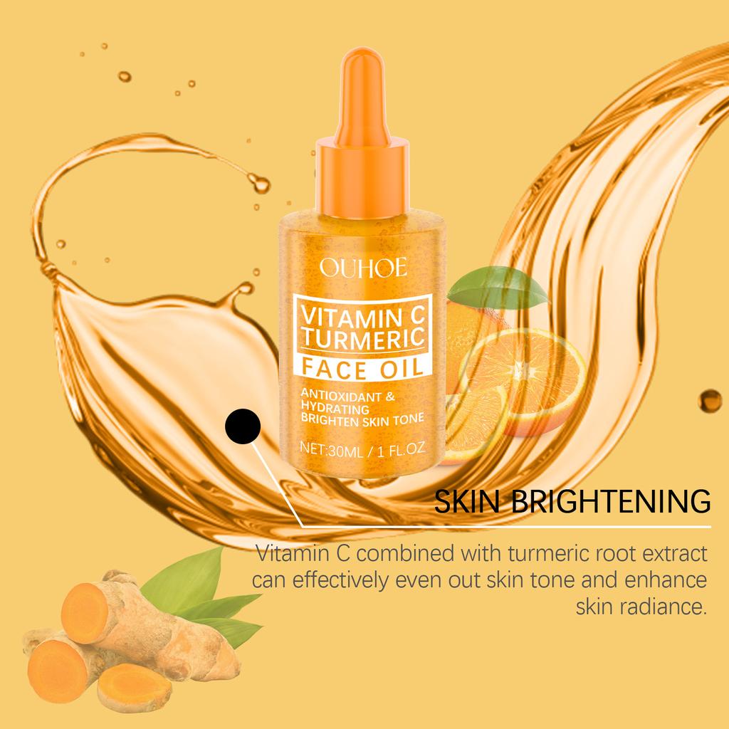 OUHOE Turmeric Vitamin C Oil Dark Spots Removal Freckle Whitening Moisturizing Tightening Brightening Glowing Skin Care Product