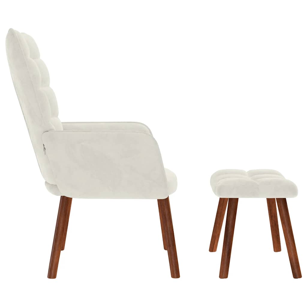Cream Velvet Relaxation Armchair with Footstool