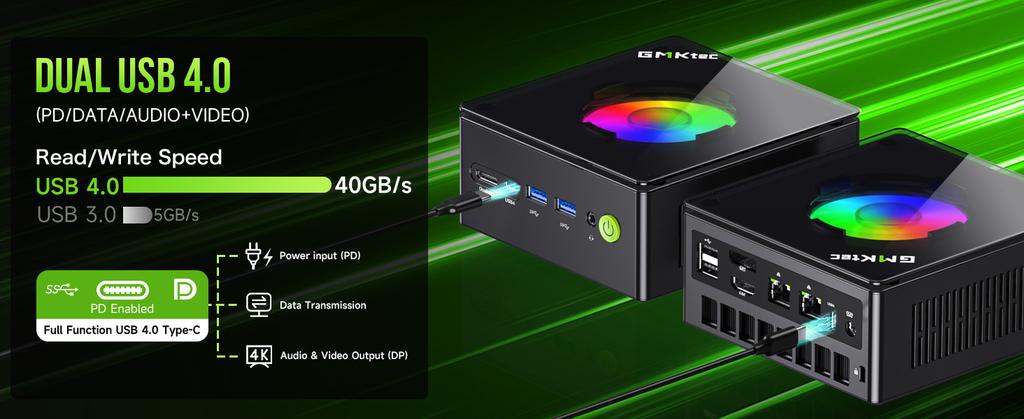 GMKtec K11 Nucbox AMD R9 8945HS Mini PC DDR5 5600MHz SSD PCIe4.0 Win11 Pro Displej pro čtyři monitory OCulink Stolní herní počítač