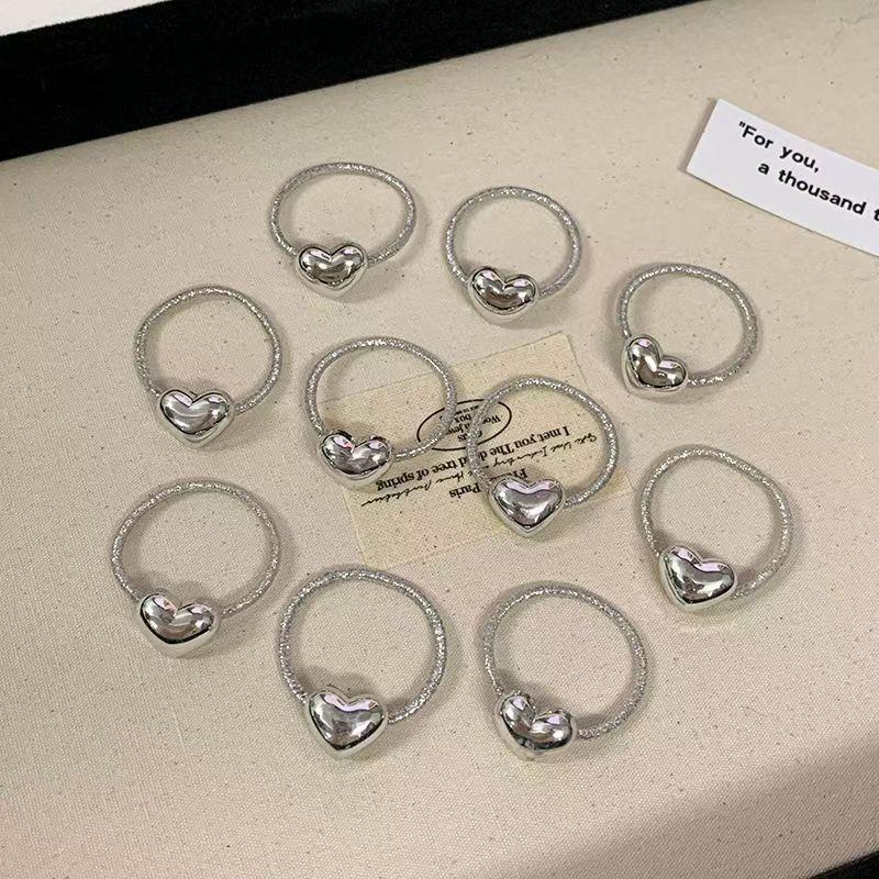10pcs Hair Tie Silver/white Heart-shaped Rubber Bands, Suitable For Girls, Baby Ponytail Holders, High Elasticity, Durable Hair