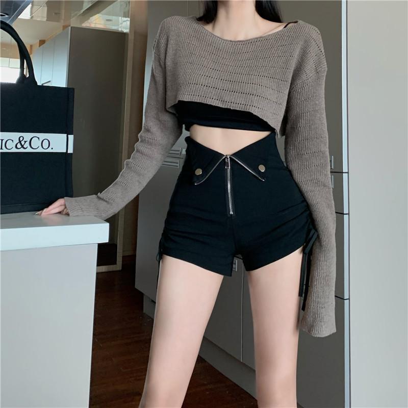 

2025 High-Waisted Slimming Black Drawstring Shorts Plus Size Outerwear Trendy Tummy Control Hot Pants. 3XL чорний